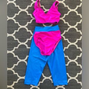 Neon pink and blue 2 piece dance costume